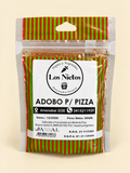 Condimento para pizza, presentación de 50 g: frente del envase sobre fondo crema.
