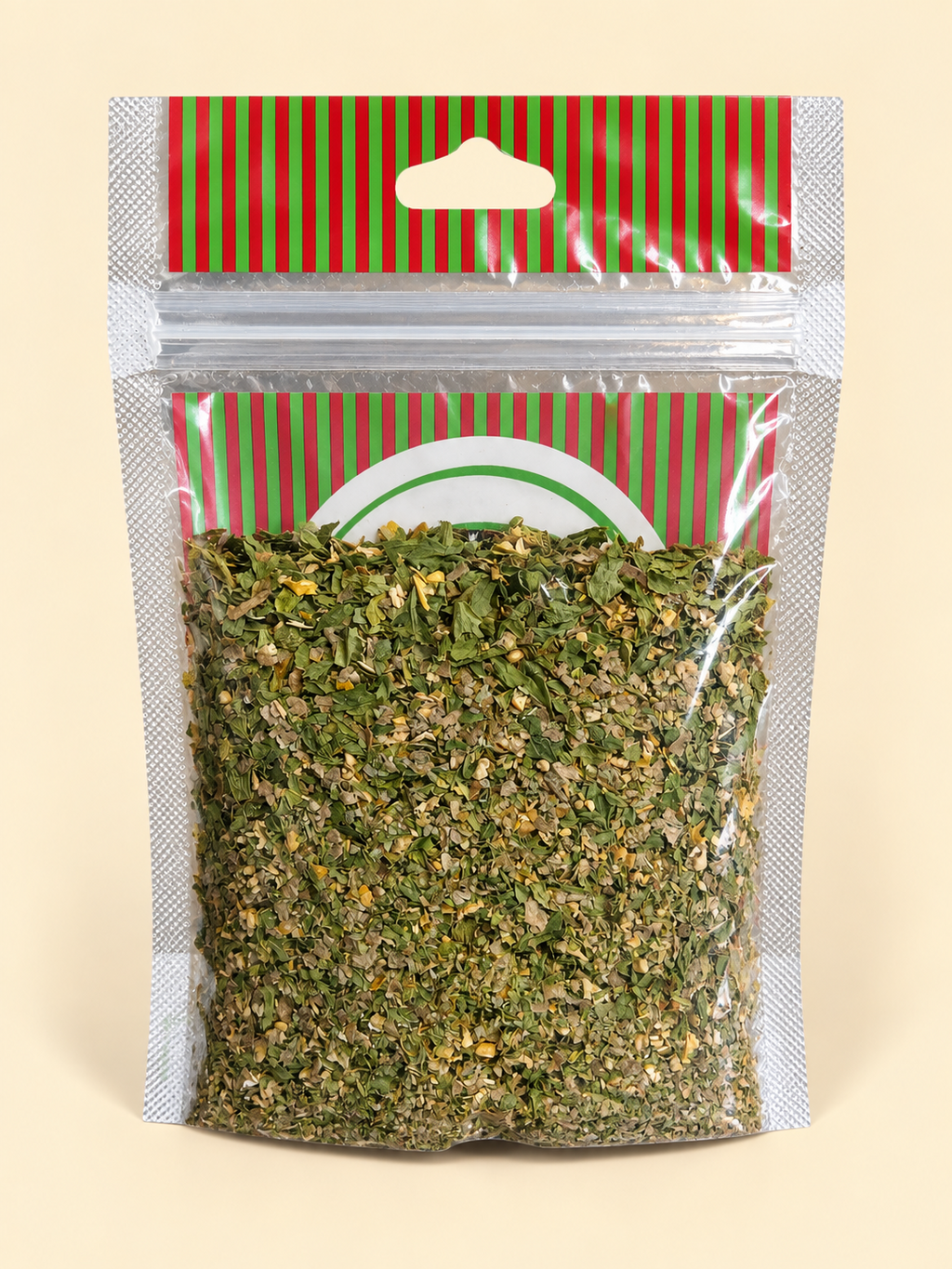 Provenzal, presentación de 50 g: dorso del envase sobre fondo crema.